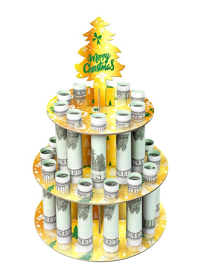 Jaywayang Cardboard Christmas Money Holder with 24 Holes, Gold Green Cash Holder for Placing Money Gifts Xmas Table Decorations. - Image 1